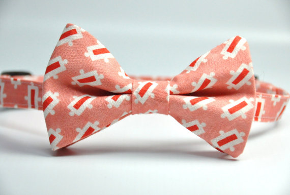 زفاف - Boy's Bowtie - Coral Pink Modern Dot Bow Tie