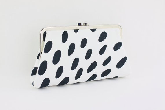 Mariage - Black & White Oval Bridesmaid Clutch / Wedding Clutch / Everyday Handbag - the Christine Style Clutch