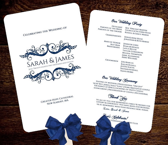 Mariage - Wedding FAN Program Printable NAVY INSTANT Download Sarah Design diy - Suggested Fonts Included