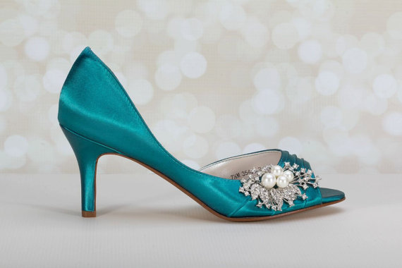 زفاف - Wedding Shoes -  Peacock - Pearl Crystal Embellishment - Choose From Over 200 Colors - Different Heel Heights - Wedding Shoes - Wedding Heel