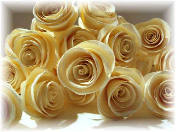 زفاف - Creme Brulee Collection 1" Paper Roses with 12" stems for crafts, altered art, bouquets, center pieces, and weddings PAPER FLOWERS