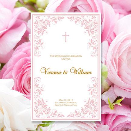 Свадьба - Catholic Wedding Program "Kaitlyn" Blush Pink Order of Service Template 8.5 x 11 Word.doc Instant Download All Colors Av. DIY You Print