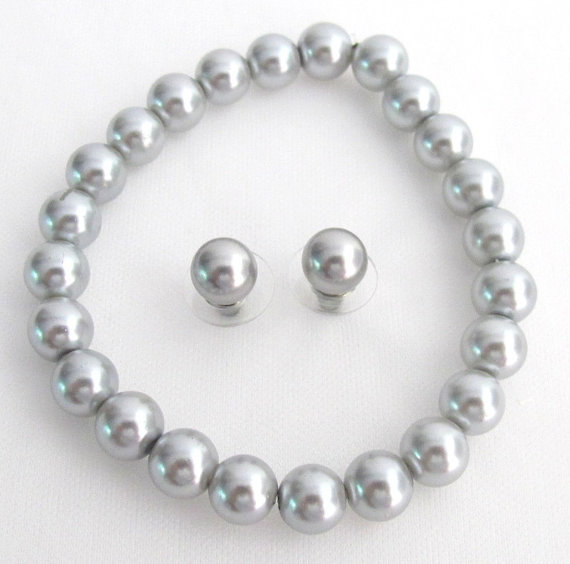 Wedding - Silver Gray Bracelet Earrings Bridesmaid Necklace Flower Girl Bracelet Bridal jewelry Free Shippin In USA