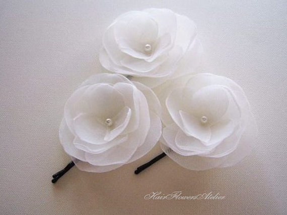 Mariage - Bridal Ivory Hair Wedding  Flowers Ivory Flower Girl Ivory Boutonniere Ivory Hair Pins Wedding Hair Accessory Ivory Shoe Clips Ivory Clip
