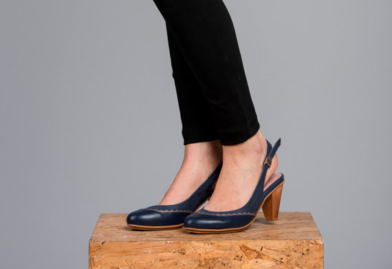 Hochzeit - Blue High Heel Leather Shoes / Ankle strap shoes / Elegant Women Shoes / Wood Heel Shoes / Bridesmaid Shoes / Evening Shoes - Melanie