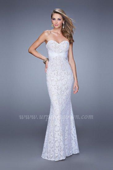 زفاف - 2015 White Long Strapless Lace Prom Dress by La Femme 20440