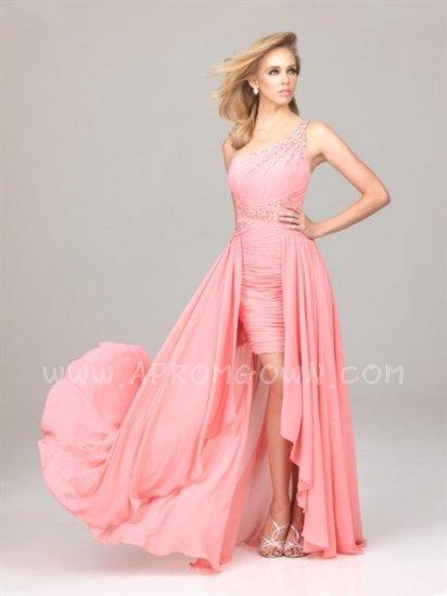 زفاف - Coral Hi Low One Strap Prom Dress by Night Moves Allure A524