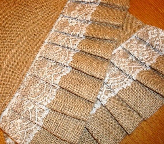 Mariage - CUSTOM ORDER - Burlap Ruffles & Lace Table Runner - Modern Country - Shabby Chic