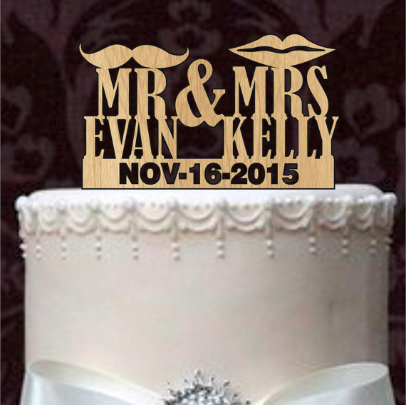 Wedding - Rustic Wedding Cake Topper, Custom Wedding Cake Topper, Monogram cake topper, Personalized cake topper,natural wood, cake decor, mr and mrs