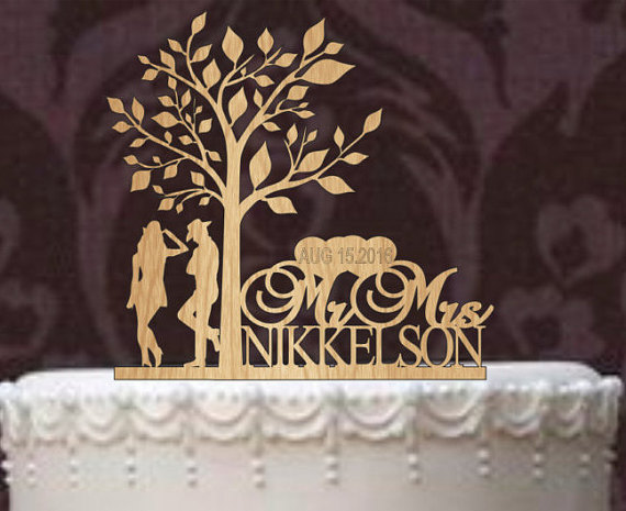 Hochzeit - Rustic Wedding Cake Topper, Personalized Cake Topper, Funny wedding cake topper, silhouette cake topper, custom cake topper, Tree of life