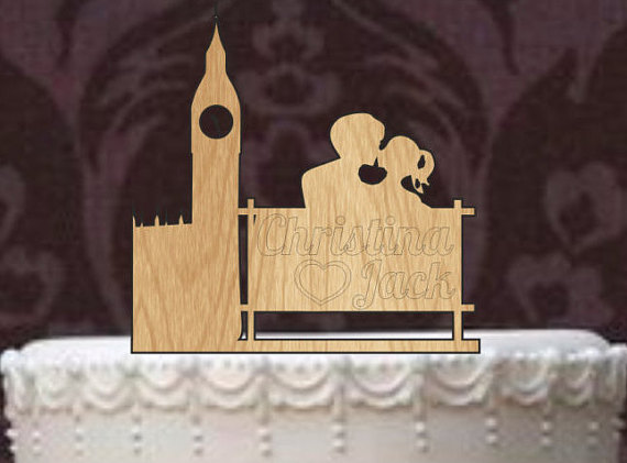 Hochzeit - Rustic Wedding Cake Topper, Personalized Cake Topper, Funny cake topper, wedding cake topper, custom cake topper, Big Ben london silhouette