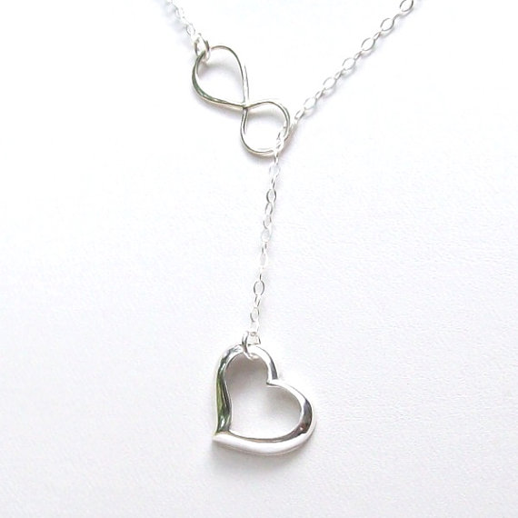 Hochzeit - Heart and Infinity Necklace, Infinity Lariat Necklace, Floating Heart Necklace, sterling silver, bridal jewelry, weddings, infinite love