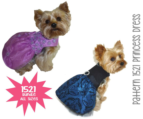 Свадьба - Princess Dog Dress Pattern * Bundle All Sizes * Dog Clothes Pattern * Dog Harness Dress * Dog Wedding Dress * Designer Dog Clothes