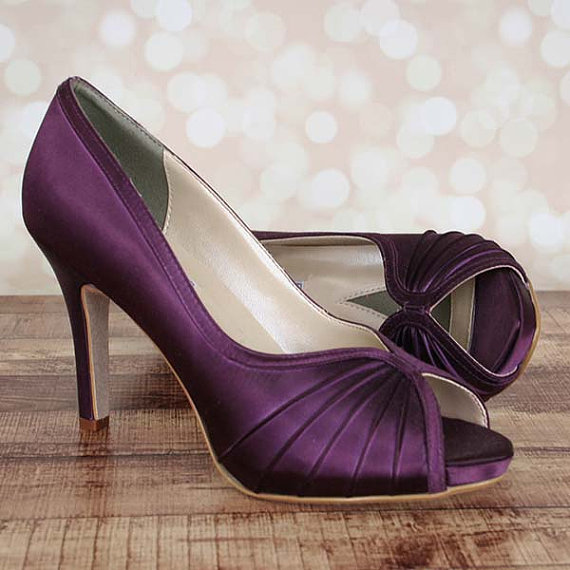 Свадьба - Custom Wedding Shoes -- Plum Platform Peep Toe Wedding Shoes