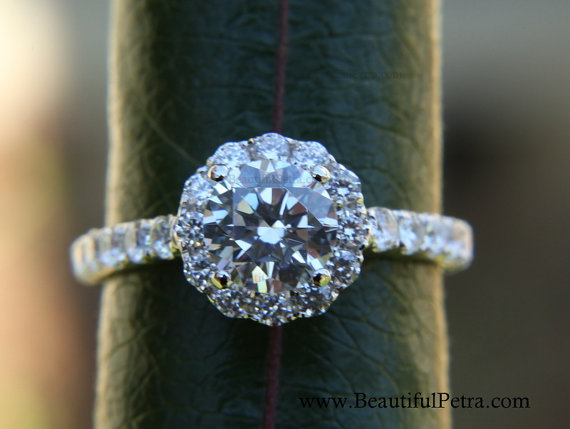 Wedding - 14k CUSTOM Made - Diamond Engagement Ring  Semi Mount Setting- .61carat  Round - Flower Halo - Pave - Antique Style - Bp0014