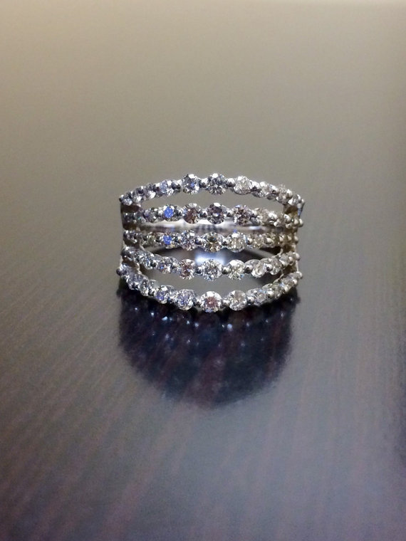 زفاف - 14K White Gold Diamond Engagement Band - 14K Gold Diamond Wedding Band - Five Row Diamond Band - Diamond Band - Diamond Ring - Fine Jewelry