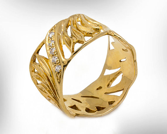 Wedding - Diamonds Engagement Ring - Women Engagement Ring - Leaves Engagement Ring - Gold wedding Band - Art nouveau Engagement Ring - Free Shipping