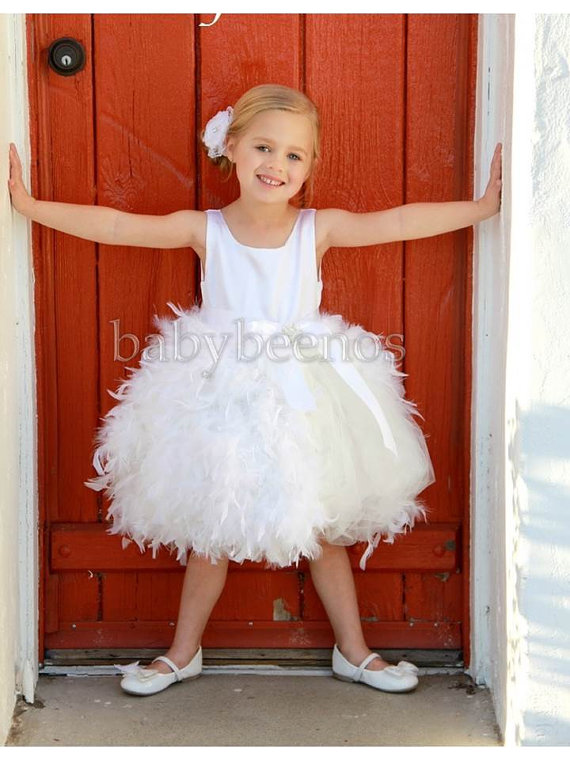 زفاف - Flower Girl Dress, Feather Dress, Tulle dress, party dress - France - Made to Order Girls Sizes - Girls Sizes - 12m, 2t, 3t, 4t