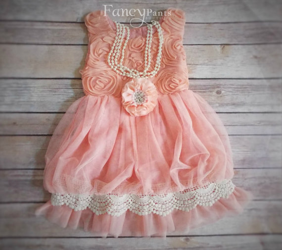 Hochzeit - Coral Pink Toddler  Dress,  Vintage Dress,  Flower girl dress, coral Toddler Dress, Girls Dress, Rustic Wedding,coral dress, Toddler Dress
