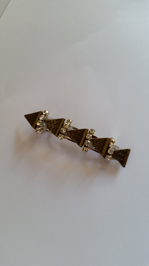 Wedding - Bronze Metal Triangle Swarovski Crystal French Barrette, for weddings, parties, special occasions