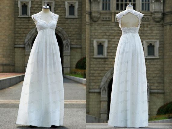 Hochzeit - Lace wedding dress,can sleeve wedding dress,ivory/white wedding gowns,bridal dres,handmade chiffon bridal dress