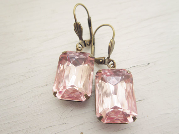 Hochzeit - Blush Pink Earrings Estate Style Earrings Bridal Earrings Summer Wedding Jewelry Pink Earrings Bridesmaids Gift Dangle Earrings