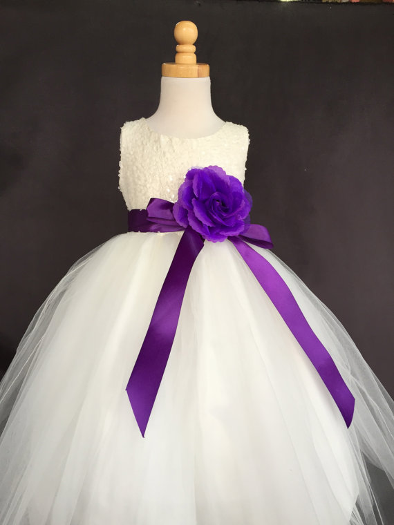 Wedding - Ivory Wedding Bridal Bridesmaid Sequence Tulle Flower Girl Dress Toddler 9 12 18 24 months 2 4 6 8 10 12 14