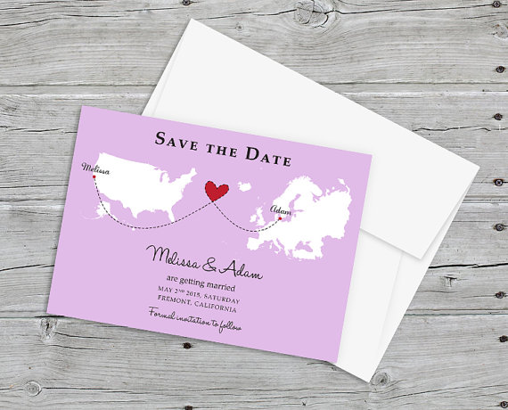 Hochzeit - Wedding Save the Date Invitation - Long Distance Home Towns PDF or Printed World Map Wedding Invites