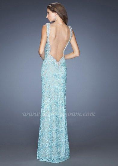 زفاف - Ice Blue Lace Column Prom Gown with Sheer Back by La Femme 20121