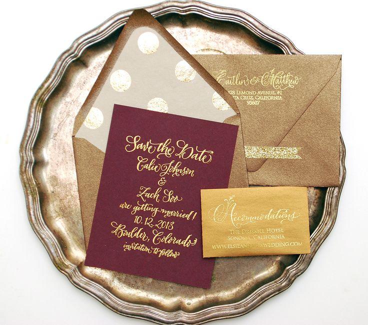 Hochzeit - DIY Tutorial: Fig & Gold Calligraphy Save The Date