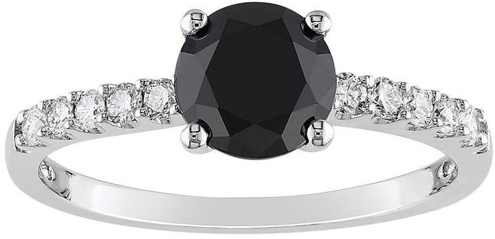 زفاف - Round-Cut Black & White Diamond Engagement Ring in 10k White Gold (1 1/4 ct. T.W.)