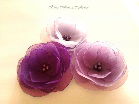 Mariage - Purple Hair Flowers Purple Wedding Accessory Violet Hair Pins Purple Hair Clips Purple Flower Girl Radiant Orchid Hair Accessory - Set of 3