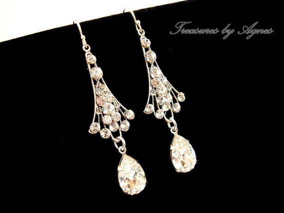 Hochzeit - Vintage style bridal earrings, Crystal Wedding earrings, Swarovski crystal earrings, Swarovski Wedding jewelry, Art Deco earrings