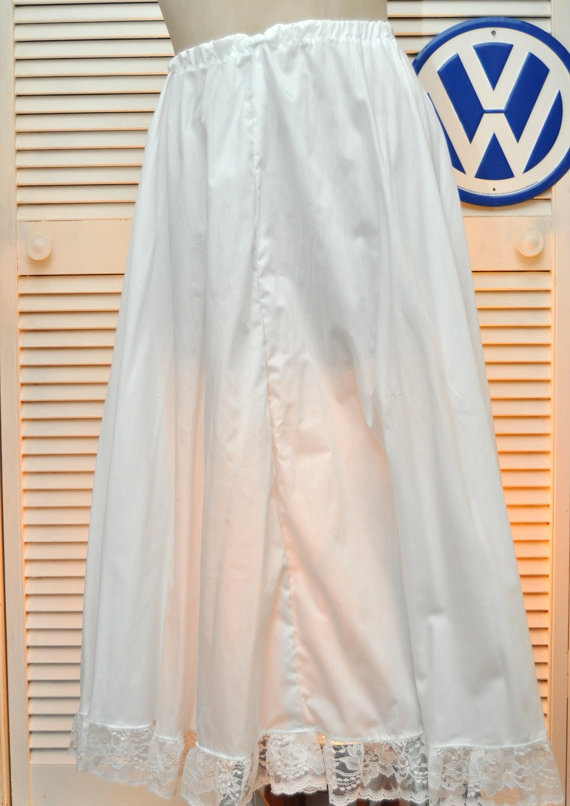 Hochzeit - Vintage Lingerie Skirt Extender Long Slip Crinoline Petticoat Adjustable Handmade Lace Trim Prairie Victorian Country Theater Costume Cotton