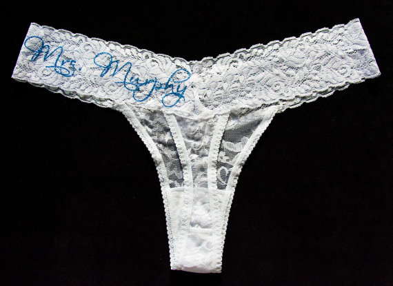 زفاف - Personalize "Mrs." Lace Thong. Bride Panties. Engagement Gift. Bridal Shower Present. Bachelorette. Wedding Day Underwear. (Many Colors!)