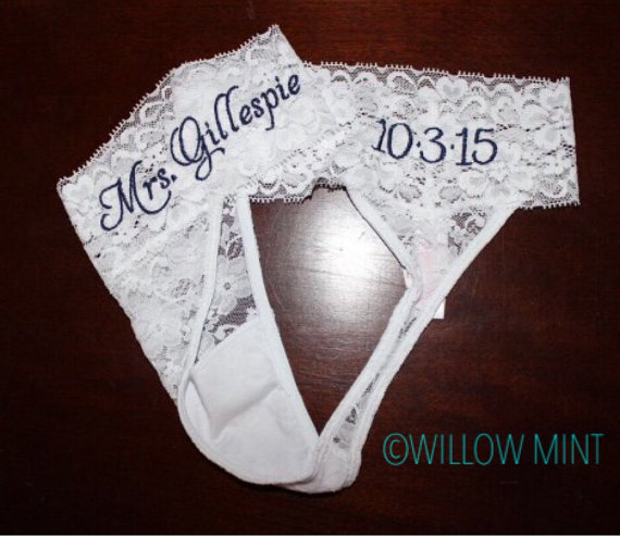 Hochzeit - Monogram bridal thongs; personalized lace underwear; something blue; monogram wedding panties; wedding date on panties