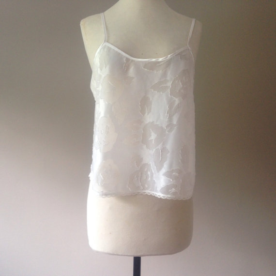 Mariage - M / Sheer Chiffon Camisole Lingerie / White See Through Cami / Size Medium / FREE Shipping