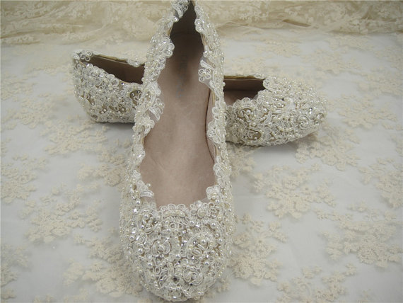 زفاف - Wedding Shoes, Lace Crystal Bridal Shoes, Ballet Flat Bridal Shoes, Pearl Bridal Shoes, Pearl Lace Shoes, Beaded Lace Shoes,Bridesmaid Shoes