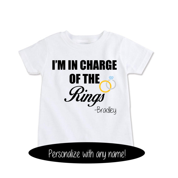 Mariage - Custom Ring Bearer Rehearsal Shirt, I'm in charge of the rings t-shirt, personalize with any Name and colors (EX 370)