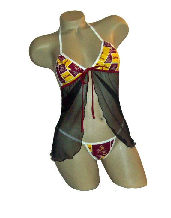 Wedding - NCAA Arizona Sun Devils Lingerie Negligee Babydoll Sexy Teddy Set with Matching G-String Thong Panty