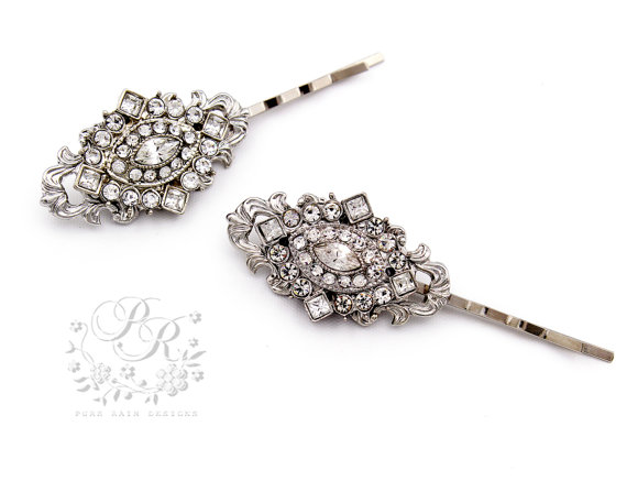 Hochzeit - Wedding Hair pin Set of 2 Swarovski Crystal Rhinestone Hair Pin Bridal Bobby Pin Wedding Accessory Bridal Jewelry Wedding Jewelry, rhombus