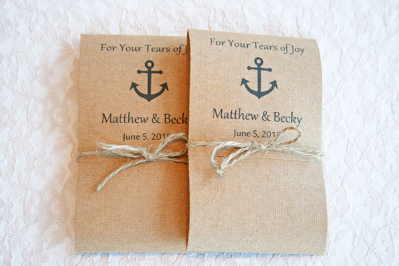 Свадьба - Set of 50 Tears of Joy Tissue Packs - Wedding Tissues - Happy Tears - Beach Wedding - Rustic Chic Design - Nautical Collection- Customized