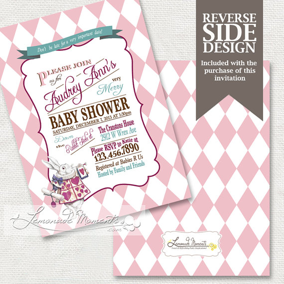 Wedding - Alice in Wonderland Baby Shower Invitation / Mad Hatter Tea Party - Printable Invitation - Pink