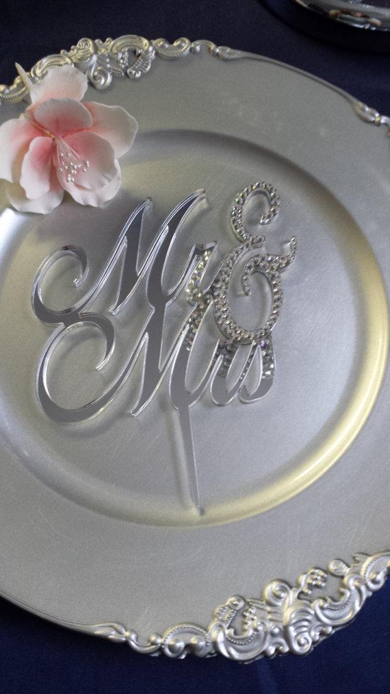 زفاف - Ready to Ship- Mr & Mrs Wedding Cake Topper Swarovski Crystal Rhinestone Acrylic