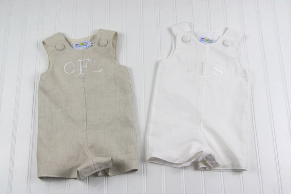 Wedding - Monogrammed Linen Baby Boy Baptism Outfit- Linen Jon Jon- Perfect for Weddings, First Birthday, Christening Outfit, or Beach Photos