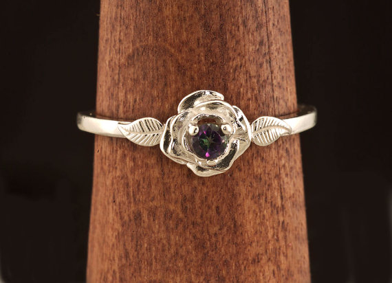 زفاف - Mystic Topaz Rose Flower Unique Engagement Ring