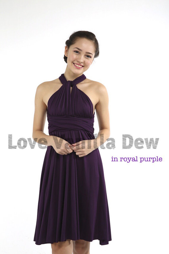 زفاف - Bridesmaid Dress Infinity Dress Royal Purple Straight Hem Knee Length Wrap Convertible Dress Wedding Dress