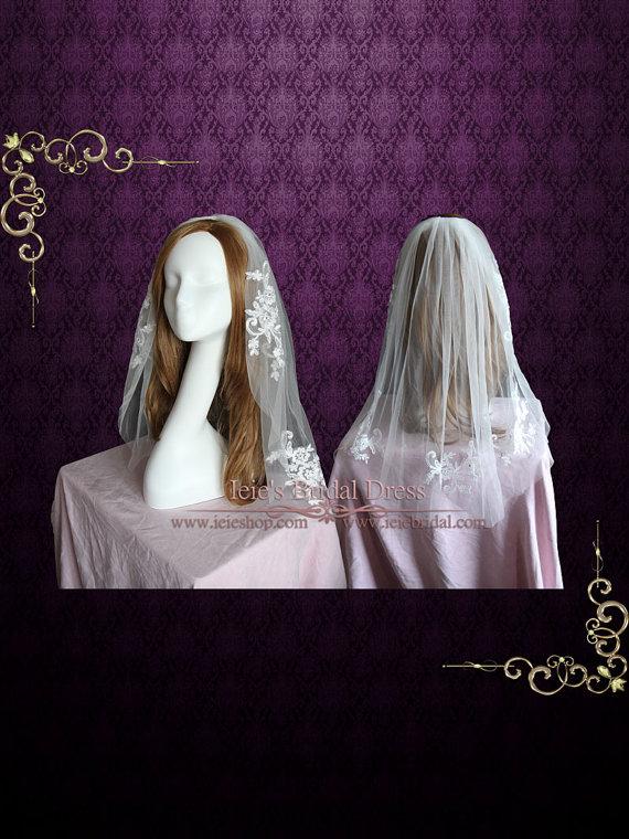 زفاف - Short Elbow Length Lace Wedding Veil with Soft Tulle 