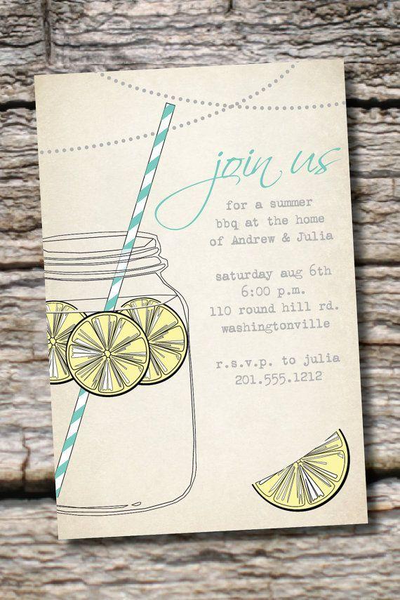 Mariage - VINTAGE Mason Jar BBQ Lemonade Barbeque Party Engagement Party Rehearsal Dinner Invitation - You Print