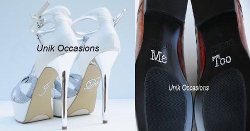 Mariage - 2 Wedding Rhinestone Shoe Decals Stickers - "I Do" & "Me Too"